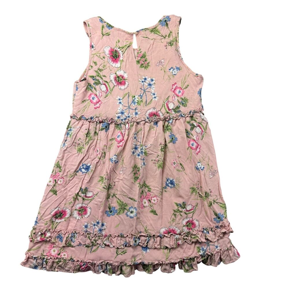 Entro Dress Women's Medium Pink Sleeveless Floral Midi Ruffled Lined Bohemian - Picture 2 of 11